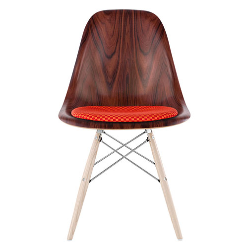 eames dowel base wood side chair with seat pad by Eames for Herman Miller