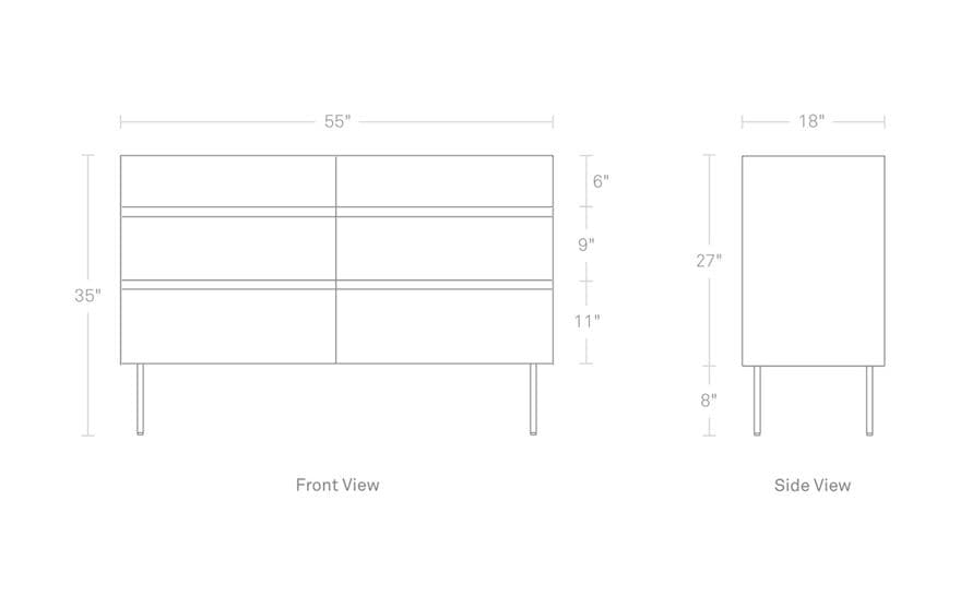 clad 6 drawer dresser