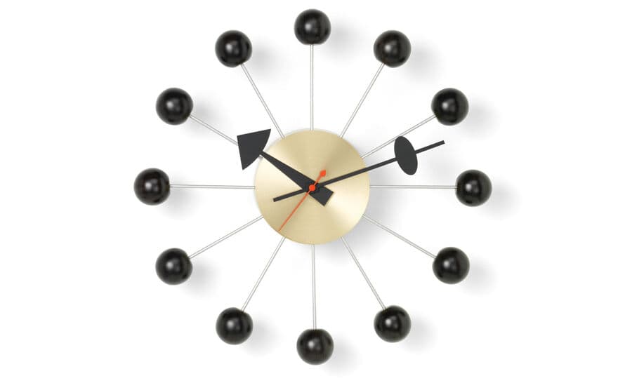 george nelson ball clock in black & brass