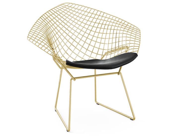 bertoia gold plated small diamond chair with seat cushion