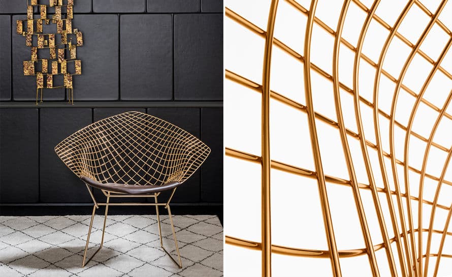 bertoia gold plated small diamond chair with seat cushion