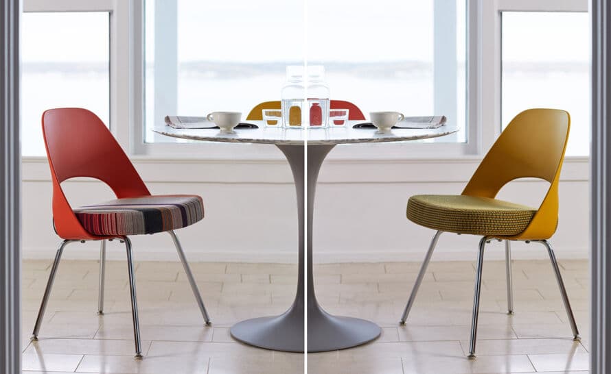 saarinen plastic back side chair with tubular legs