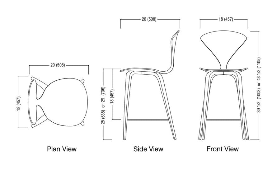 cherner wood leg stool with upholstered seat & back
