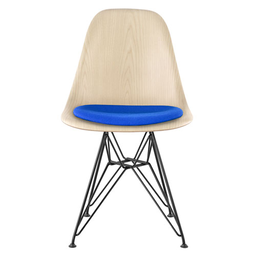 eames wire base wood side chair with seat pad by Eames for Herman Miller